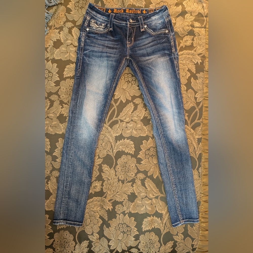 Rock Revival Women's Blue Skinny Jeans with Fading